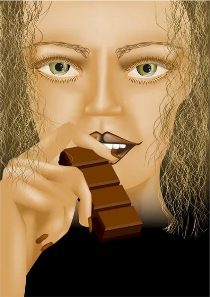 Model eating chocolate — Stock Vector