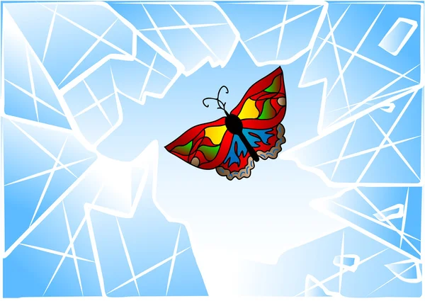 Mariposa rompió ventana — Vector de stock