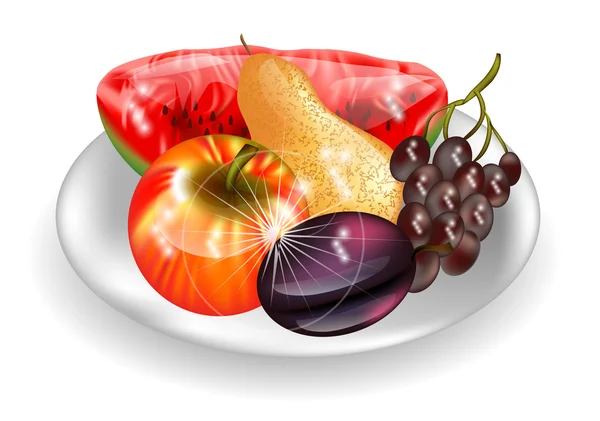 Piatto con frutta — Vettoriale Stock