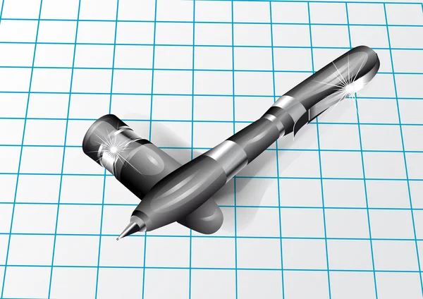 Pen on a checkered paper — Stock Vector