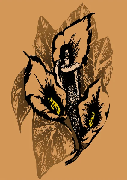 Silhouet van de vrouw in een boeket van bloemen — Stockvector