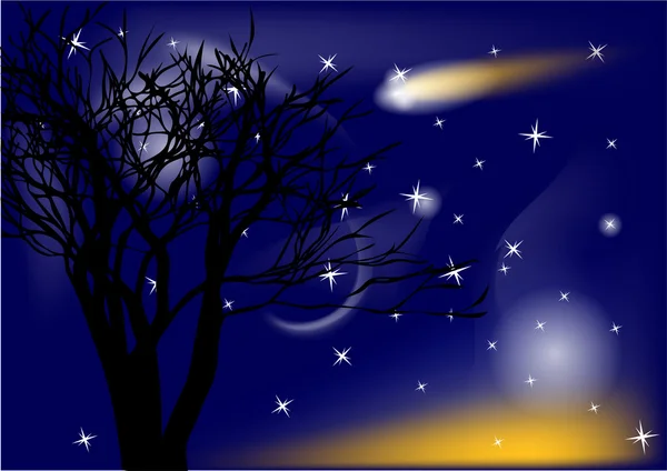 Comète et arbre — Image vectorielle