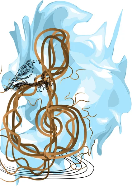 Treble clef en vogel — Stockvector