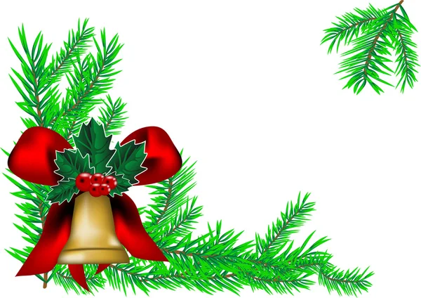 Christmas bell en nieuwe jaar boom — Stockvector