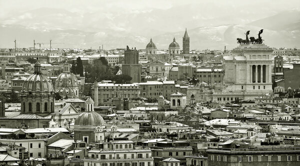 Panorama of rome after snowfall in winter 2012