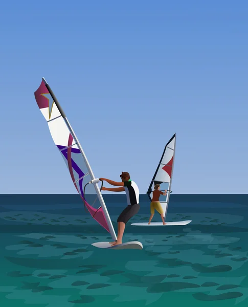 Dos windsurfistas en el mar — Vector de stock