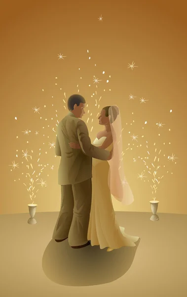Sposa e sposo ballare — Vettoriale Stock