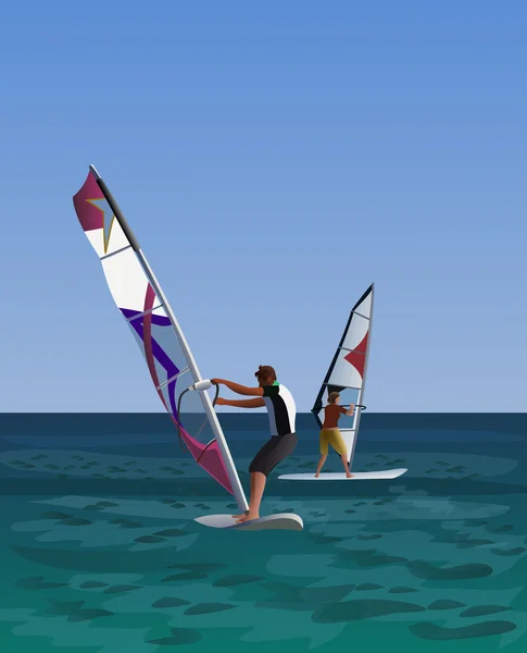Due windsurfisti sul mare — Vettoriale Stock
