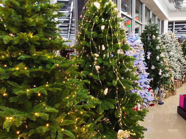 Depodaki Dekoratif Suni Noel ağaçları