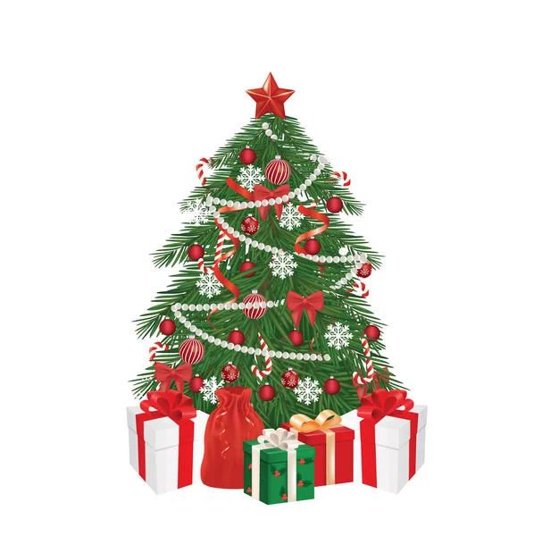 Arbre Noël Décoré Avec Boîte Cadeau Vecteur — Image vectorielle