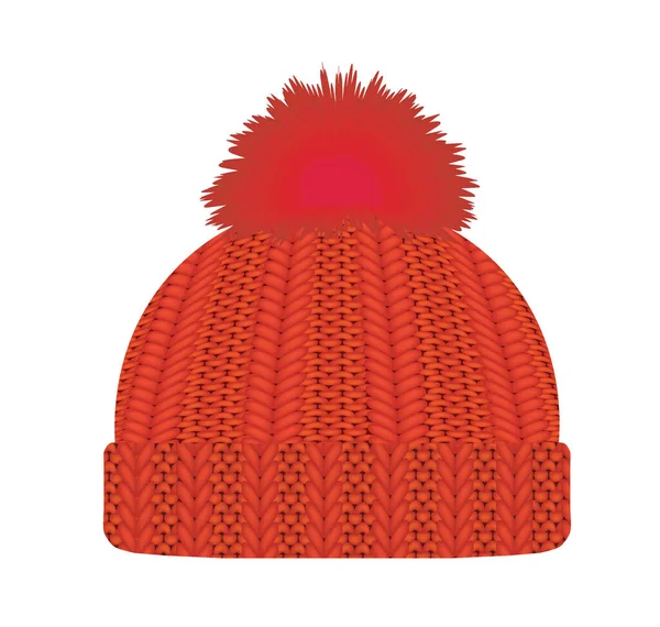 Chapéu Inverno Malha Vermelho Ilustração Vetorial — Vetor de Stock