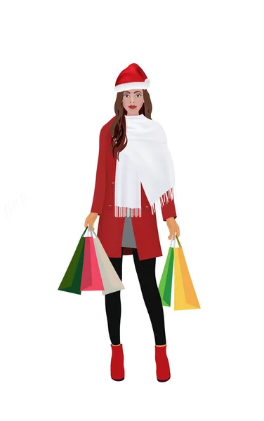 Mujer Sosteniendo Bolsas Compras Vector — Vector de stock