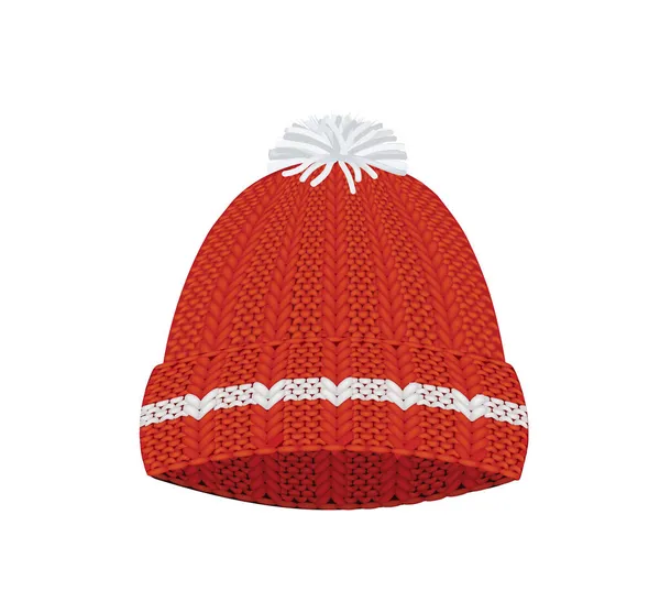 Chapeau Hiver Tricoté Rouge Illustration Vectorielle — Image vectorielle