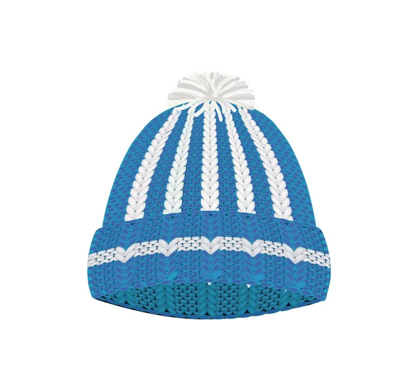 Μπλε Χειμώνας Πλεκτό Καπέλο Εικονογράφηση Διάνυσμα — Διανυσματικό Αρχείο