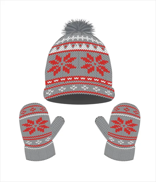 Winter Set Cap Gloves Vector — Stockvektor