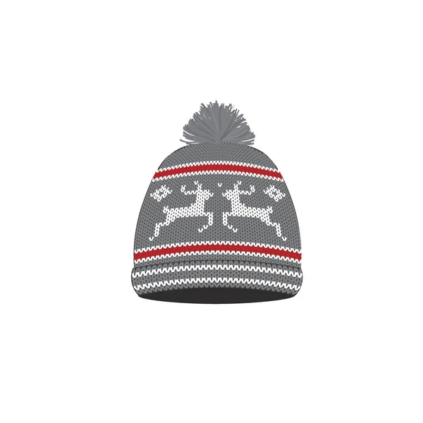 Chapeau Hiver Tricoté Gris Blanc Illustration Vectorielle — Image vectorielle