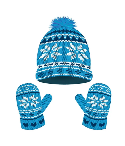 Winter Set Cap Gloves Vector — Stock vektor