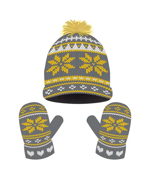 Winter Set Cap Gloves Vector — Stock vektor