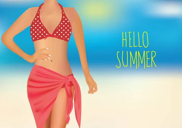Woman Wearing Summer Bra Pareo Vector Illustration — Stockový vektor