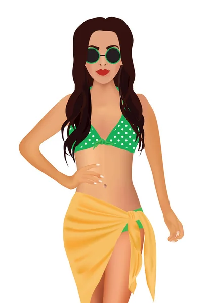 Woman Wearing Summer Bra Pareo Vector Illustration — ストックベクタ