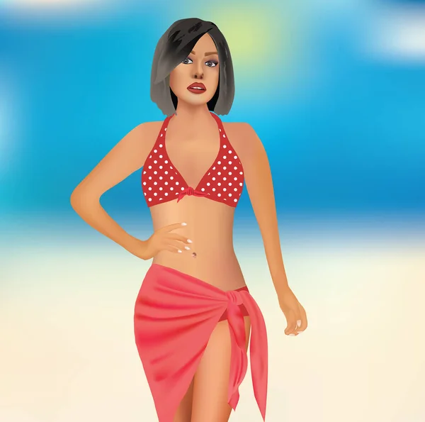 Woman Wearing Summer Bra Pareo Vector Illustration —  Vetores de Stock