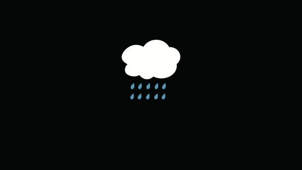Nube Blanca Con Gota Lluvia Sobre Fondo Negro Animación — Vídeo de stock