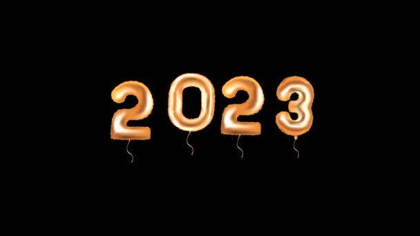 2023黒の背景にサンタの帽子とホイルバルーン アニメーション — ストック動画