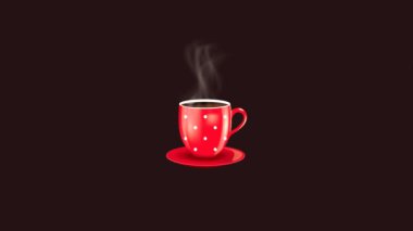 Arka planda buharı olan kırmızı kahve fincanı, animasyon.