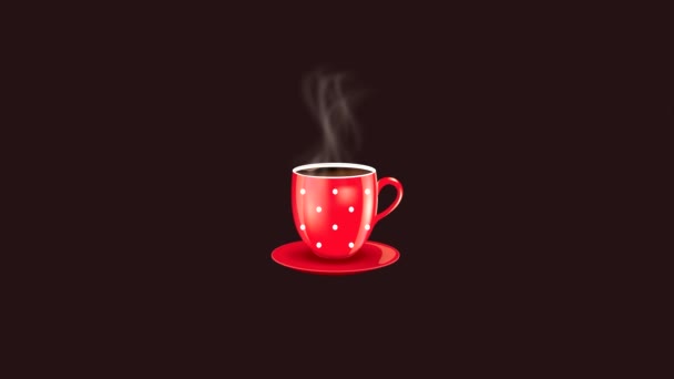 Rote Kaffeetasse Mit Dampf Auf Dunklem Hintergrund Animation — Stockvideo
