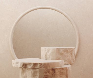 Kozmetik Ürün ve Paket Sunumu için Soyut Arkaplan Sahnesi, Taş Podyum Gösterimi, 3D görüntüleme.