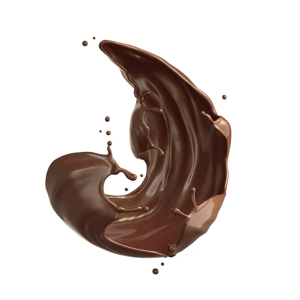 クリッピングパスで白い背景に隔離された茶色のチョコレートのスプラッシュ 3Dイラスト — ストック写真