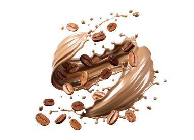 Kahve aromalı sütlü kahve, 3 boyutlu illüstrasyon..