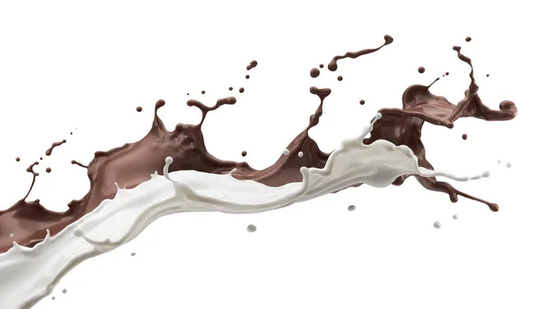 Splash Της Σοκολάτας Και Της Ροής Του Λευκού Γάλακτος Αναμειγνύεται — Φωτογραφία Αρχείου