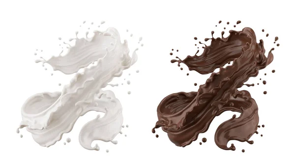 チョコレートとミルクのスプラッシュ クリッピングパス3Dイラストで — ストック写真
