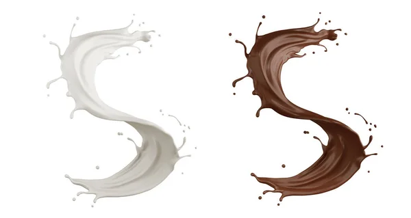 Milchtropfen Und Schokoladenspritzer Mit Clipping Pfad Isoliert Auf Weißem Hintergrund — Stockfoto