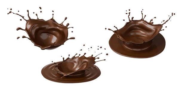 Set Gocce Cioccolato Cacao Con Percorso Ritaglio Rendering — Foto Stock