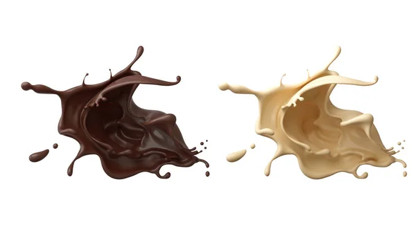 Cioccolato Fondente Bianco Splash Isolato Sfondo Includere Percorso Ritaglio Illustrazione — Foto Stock