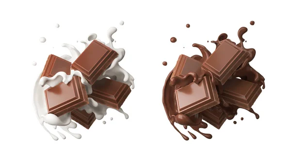 Mörk Choklad Bar Ikon Med Mjölk Och Choklad Grädde Stänk — Stockfoto