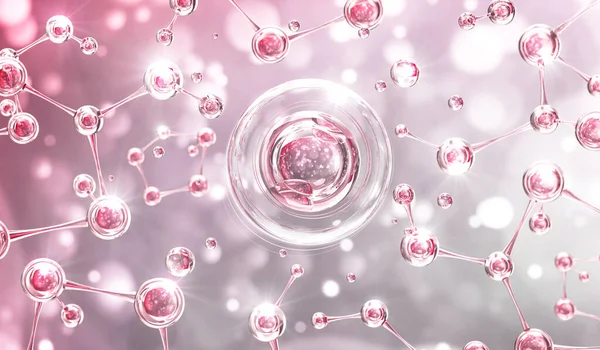 Pembe kolajen serumu ya da esans balonu, gluta kozmetik ürün reklam arkaplanı, 3D görüntüleme.