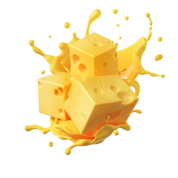 Cheese Sauce Splashing Air Cheddar Cheese Rendering — Stock Photo, Image
