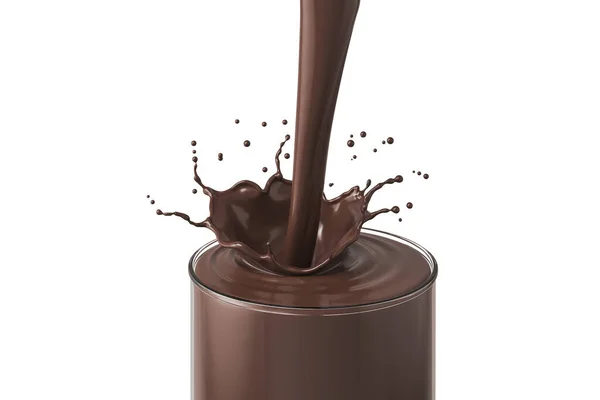 Leche Chocolate Cacao Salpicando Vaso Renderizado — Foto de Stock