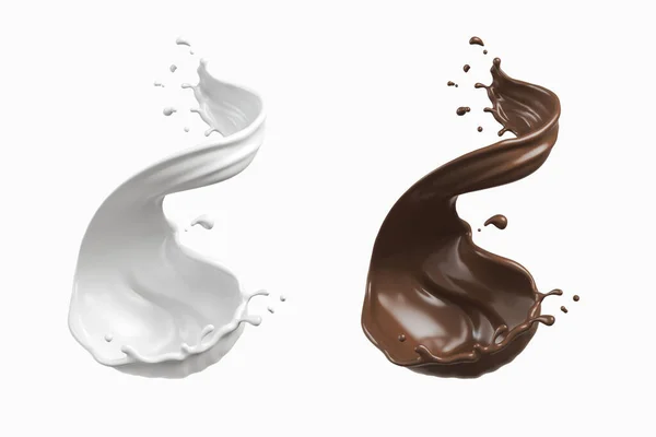 Σοκολάτα Κακάο Και Γάλα Βουτιά Απομονώνονται Λευκό Φόντο Περιλαμβάνει Διαδρομή — Φωτογραφία Αρχείου