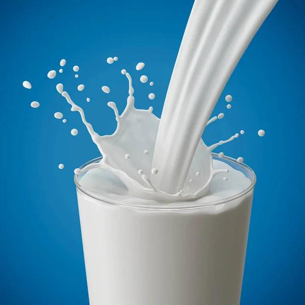 Spruzzatura Latte Nel Bicchiere Versamento Isolato Sfondo Con Percorso Ritaglio — Foto Stock