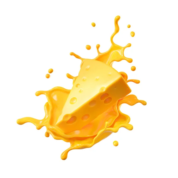 Cheese Sauce Splashing Air Cheddar Cheese Rendering — Stock Photo, Image