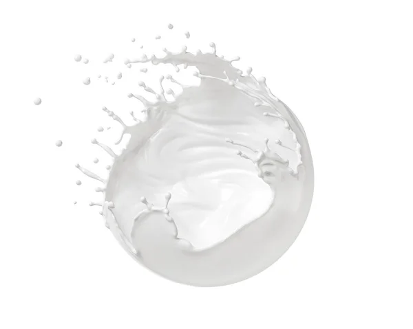 ミルクスプラッシュは 液体またはヨーグルトスプラッシュに分離され クリッピングパスを含めます 3Dイラスト — ストック写真