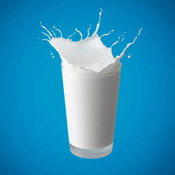 Spruzzata Latte Nel Bicchiere Versata Isolata Sullo Sfondo Con Percorso — Foto Stock