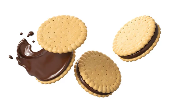 Szendvics Sütik Csokoládé Töltelékkel Illusztráció Keksz Csomagoláshoz — Stock Fotó