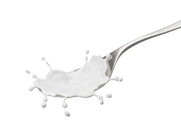 Latte Yogurt Spruzzi Cucchiaio Argento Illustrazione — Foto Stock