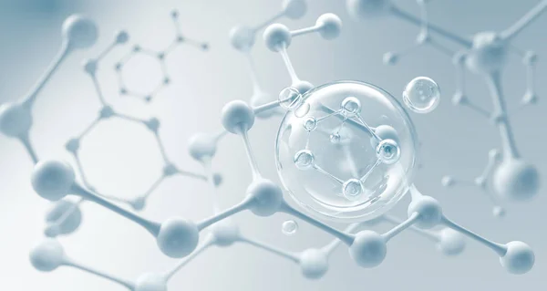 液体バブル 化粧品エッセンス 3Dイラスト内の分子 ストック画像