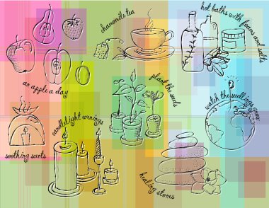 Healing and spa doodles on a modern colorful background clipart